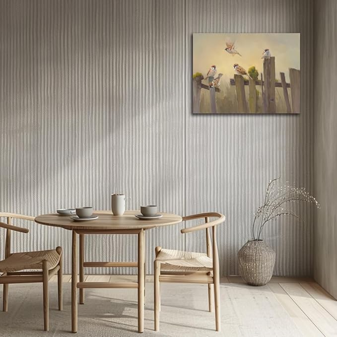 Bird Canvas Wall Art Birds Flying on The Wooden Fence Painting Decor Farmhouse Birds Art Print Pictures for Living Room Kitchen Home Office Decorations 24x32 inch