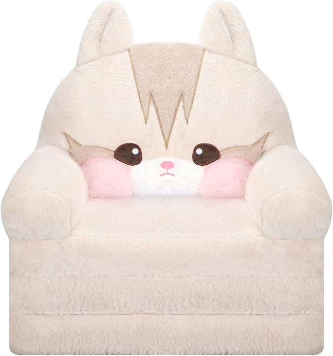 MONKISS Kids Couch, Comfy Toddler Chair, 2 in 1 Fold Out Kids Sofa to Lounger, Baby Sleeper Chair, Toddler Furniture, Birthday Gifts for Boys and Girls, 1~4 Years Old, Cute Cat