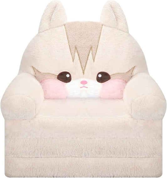 MONKISS Kids Couch, Comfy Toddler Chair, 2 in 1 Fold Out Kids Sofa to Lounger, Baby Sleeper Chair, Toddler Furniture, Birthday Gifts for Boys and Girls, 1~4 Years Old, Cute Cat