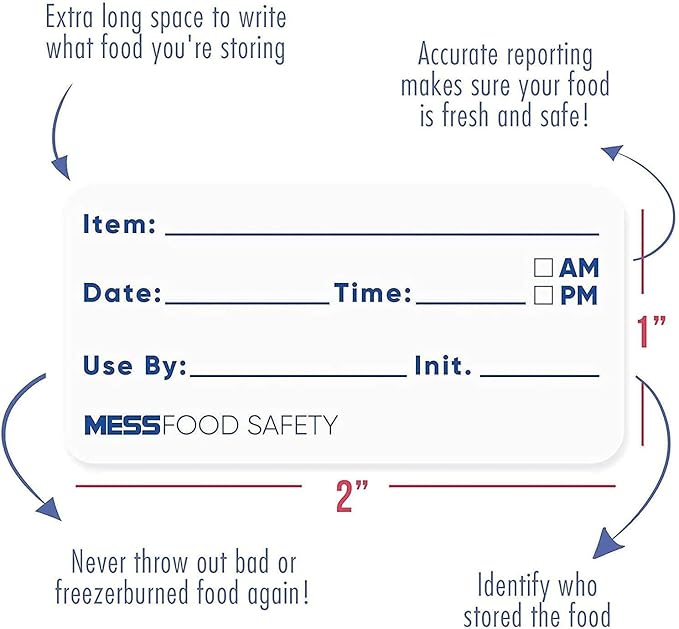MESS Dissolvable Food Labels, 1x2, 200/Roll - Dissolves in 30 Seconds or Less - Removable Pantry, Meal Prep & Food Storage Labels – Canning & Freezer Use
