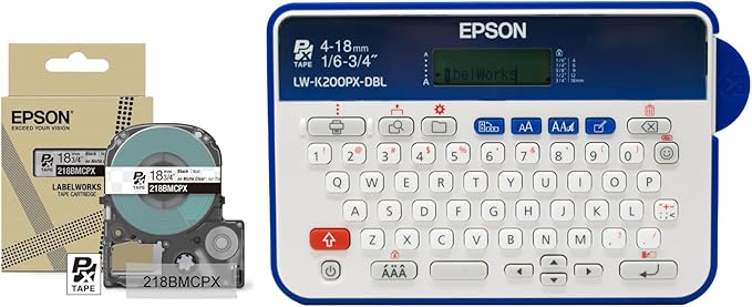 LABELWORKS Epson LW-K200PX-DBL Simple Labeler Bundle - QWERTY Label Makers and Black on Clear Matte Label Tape