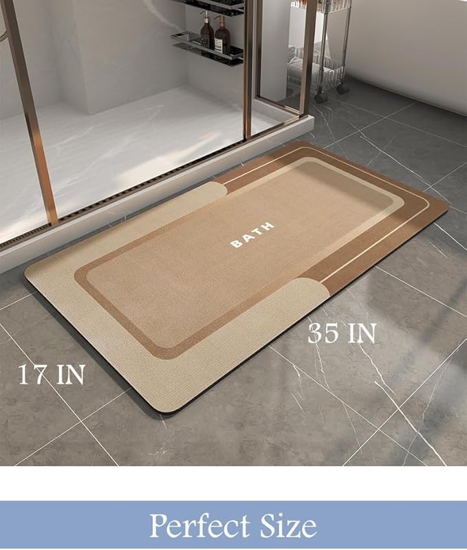MontVoo-Bath Mat-Bathroom Mat Rug Non Slip Super Absorbent Stain Resistant Quick Dry Thin Bathroom Rug-Bath Mats for Bathroom Floor Bathtub Vanity-Bathmat Bath Rug Easy Care 17"x35" Brown