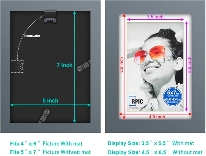 RPJC 5x7 inch Picture Frame Made of Solid Wood and High Definition Glass Display Pictures 4x6 with Mat or 5x7 Without Mat for Wall Mounting Photo Frame Grey
