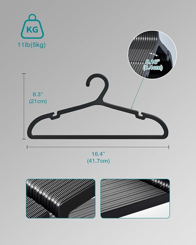 30 Pack Clothes Hangers, Non Slip Plastic Coat Hangers, Space Saving Hangers, Heavy Duty, Hanging Dry Wet Clothes, 16.4" x 8.3", Black, UAPY0530B