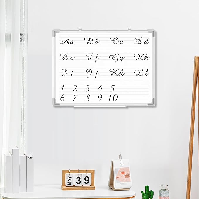 Lincia Magnetic Dry Erase Whiteboard with Lines, 24" x 18" White Board Planner for Wall, Planning Board Magnetic Ruled Dry Erase Whiteboard with Aluminum Frame for Home School Classroom Office(Line)