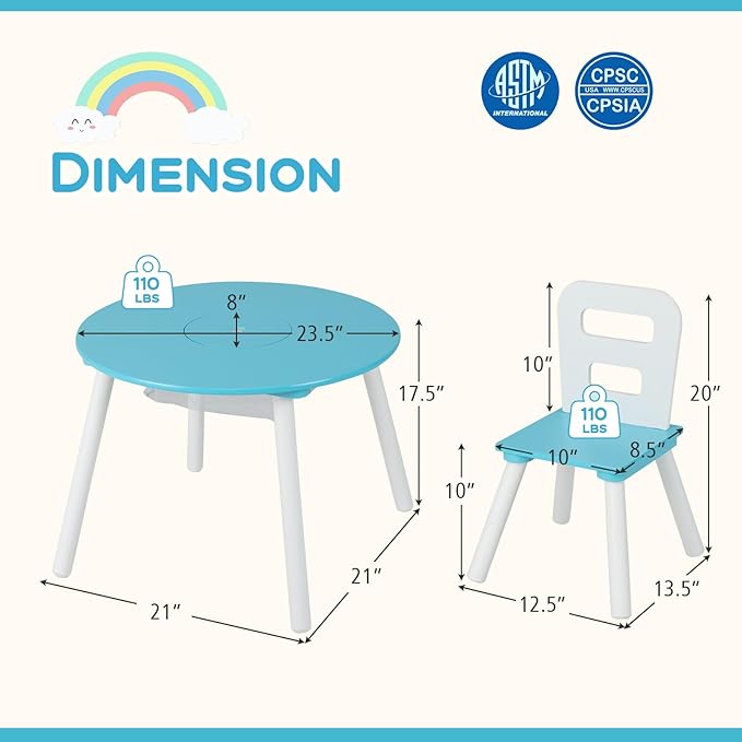 Costzon Kids Table and Chair Set, Wood Activity Table w/Center Mesh Storage, Children Furniture Gift for Boys & Girls, Ideal for Arts, Crafts, Snack Time, Homework, Toddler Table and Chair Set, Blue