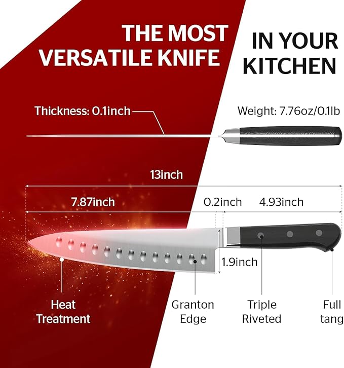 Sunhouse PREMIUM Chef Knife 7.9 inch, AUS-8 Stainless Steel – Superior 62HRC Hardness, Razor Sharp Blade, Full Tang, Ergonomic Handle, Perfect Gifts for Mom or Dad,Premium Gifts Box