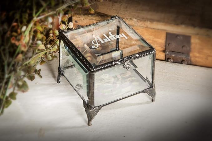 Personalized Engraved Jewelry Box Decorative Vanity Display Stained Glass Keepsake -J Devlin Box EB217-1 (Clear Beveled)