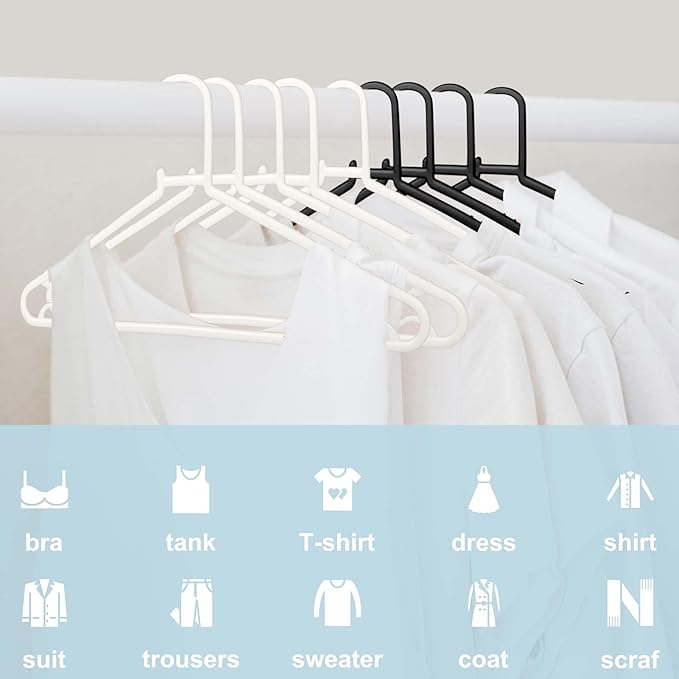 Plastic White Hangers 50 Pack, Light Weight Durable Clothes Hangers G-Shape Hangers Standard Size Ideal for Tank T-Shirts Dresses Jackets Suits Blouses Ties Leggings