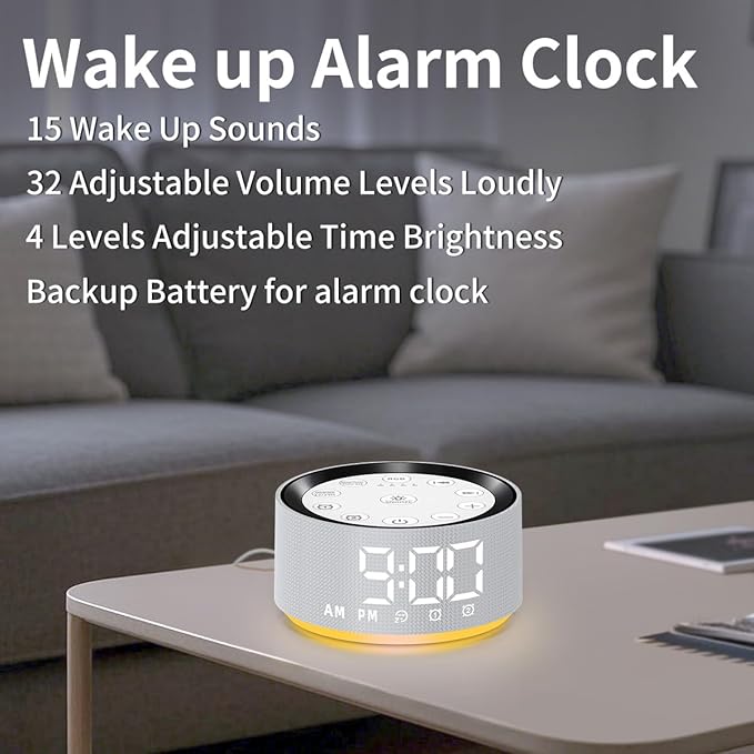 【3 in 1】Sound White Noise Machine Alarm Clock with 30 Sleeping Sounds Sleep Brown Noise Machine for Baby Kids Adults Backup Battery 32 Level Volume 5 Timers Night Light Memory Function for Home Office
