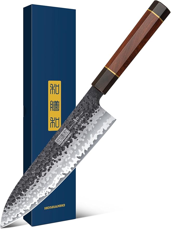 8 Inch Japanese Gyuto Chef Knife, 9 Layers 10Cr15CoMoV High Carbon Steel Kitchen Knife, Professional Hand Forged Cooking Knife with Ergonomic Rosewood Handle