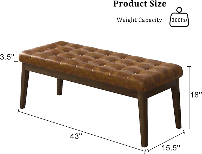 End of Bed Bedroom Bench, Faux Leather Upholstered Tufted Bench for Bedroom End of Bed with Solid Wood Legs for Bedroom Living Room Entryway(Brown)