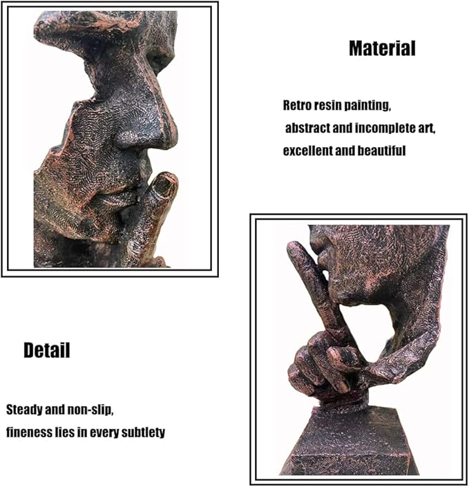 Silence is a Golden Statue Modern Mens Creative Office Home Room Decorations Sculpture Bookshelf Decorative 4.7 x 4.3 x 13.1in(Ancient Gold) Modern Home Décor