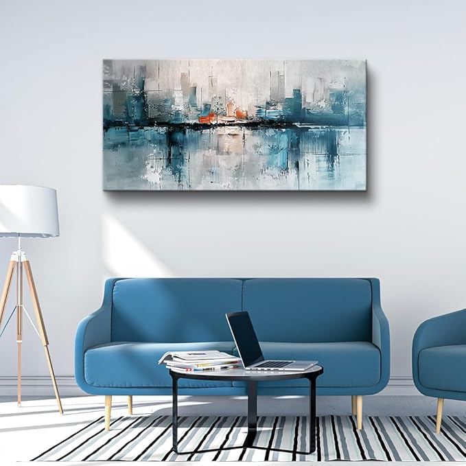FUHAIHUA Canvas Wall Decor For Living Room Large Home Art For Office Bedroom Decoration Mural Abstract Painting Blue Pictures Prints Artwork Ready To Hang Aesthetic Decor 30x60 In