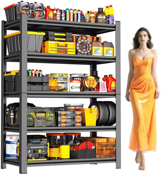 77''H Garage Shelving Heavy Duty 5-Tier Adjustable Storage Shelves Unit,3500 LBS Metal Utility Rack Shelf for Industries, Warehouses, Basement,Black (77.4''H x 39.3''W x 13.8''D)