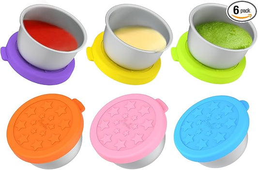 Stainless Steel Condiment Containers with Leakproof Food-grade Silicone Lids, Portion Bento Box and Mini Sauce Container of Kids Lunch to Go for Snack, Dessert, Souffle, Salad Dressing (MIX, 6 Pack)