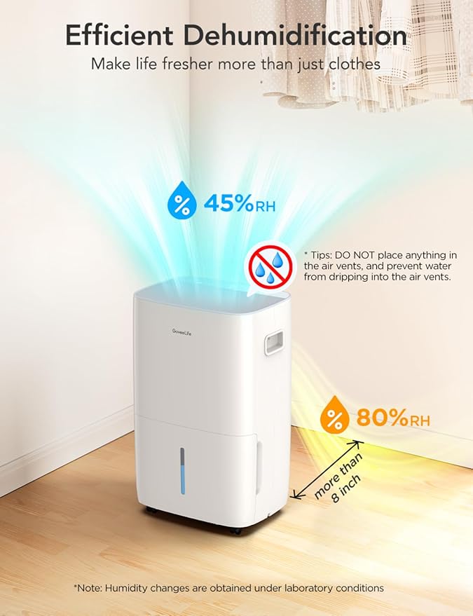 GoveeLife Dehumidifier for Home 4,500 Sq.Ft, 50 to 137 Pint Smart Auto Humidity Control, Drain Hose, 2.0Gal Bucket, Compressor Dehumidifiers for Basement with Auto Shut Off, Bathroom, Bedroom, Garage
