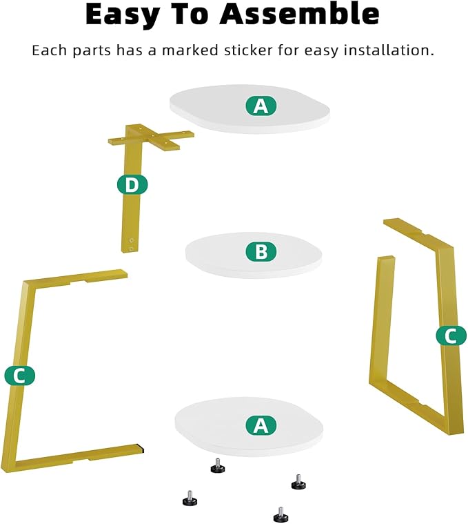 Side Table, Small End Table with Metal Frame, 3-Tier Bedside Tables, Round Side Tables for Living Room Bedroom Couch Bathroom, Oval, White