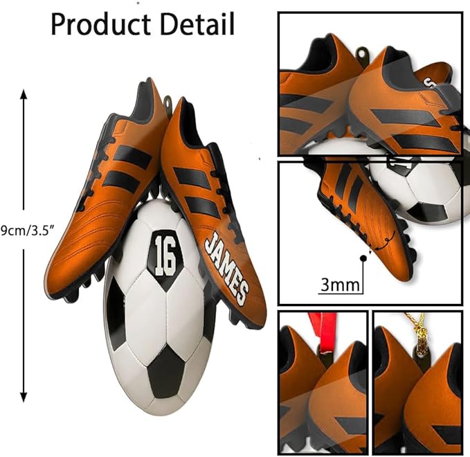 NAZENTI Personalized Soccer Ornament, Custom Soccer Christmas Ornament with Name & Number, Unique Sports Keepsake Gift for Boys, Girls, Kids & Teens, Holiday Tree Decoration, Christmas Tree 2D Flat