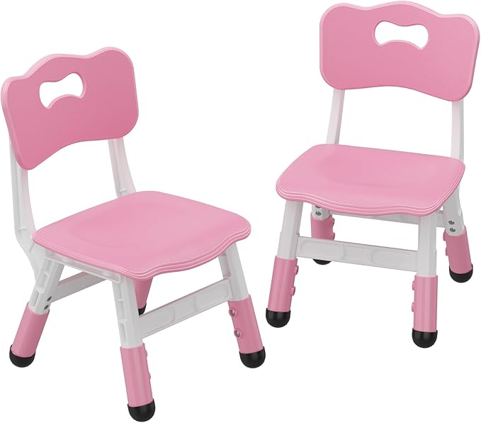 GAOMON Kids Chair, 3 Level Height Adjustable Kid Chair, Plastic Toddler Chairs for Children Boys Girls Age 2-6, Suitable for Home Family Classroom Nursery Indoor Use (2 Pack, Pink)