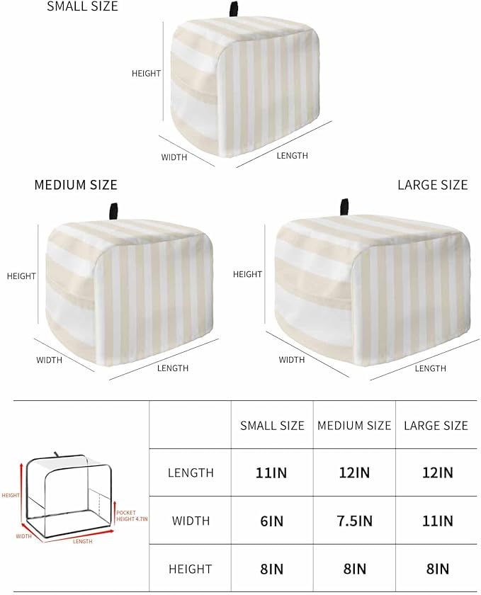 Toaster Cover 2 Slice Cream Stripes Toaster Oven Cover with Pockets White Vertical Striped Dustproof Bakeware Protector Small Kitchen Appliance Dust Covers and Fingerprint Protection for Women