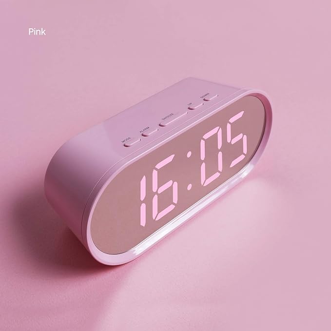 mooas Pop Mirror Digital Alarm Clock, LED Desk Clock with Nightlight, Snooze, Indoor Temperature, Battery Operated Small Size Clock for Kids Girls Bedroom Livingroom Office (White)