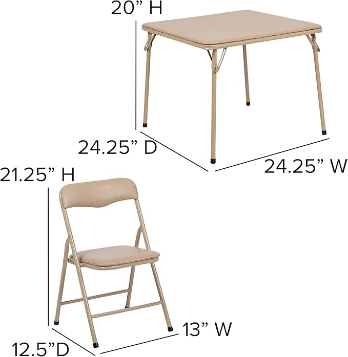 Flash Furniture Mindy Kids 3-Piece Folding Square Table and Chairs Set for Daycare and Classrooms, Children's Activity Table and Chairs Set, Tan