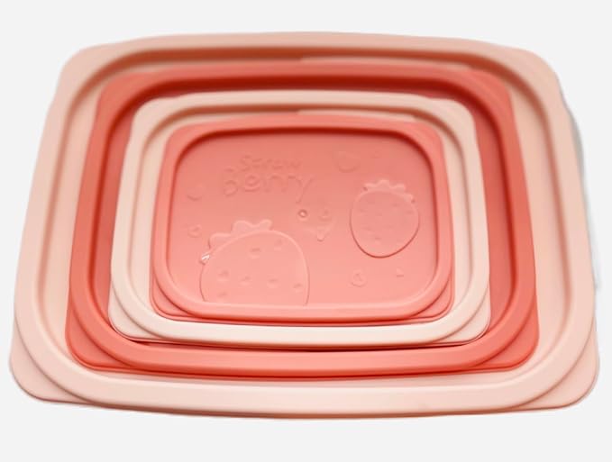 Plastic Food Storage Container Set, 4 Containers with Lids, Assorted Colors (RECTANGULAR PINK) The set includes containers of various sizes - 260 ml, 550 ml, 1100 ml, and 2000 ml