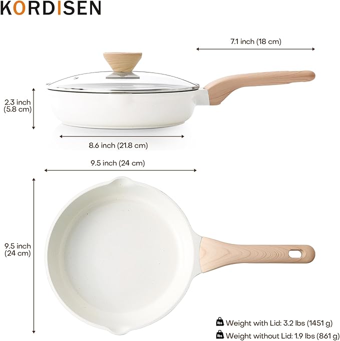 Ceramic Non Stick Frying Pans Skillet with Lid, 9.5 Inch Ceramic Frying Pan Nonstick for Cooking Non Toxic, Healthy Induction Cookware, Heat Resistant Handle, PFOA & PFAS Free