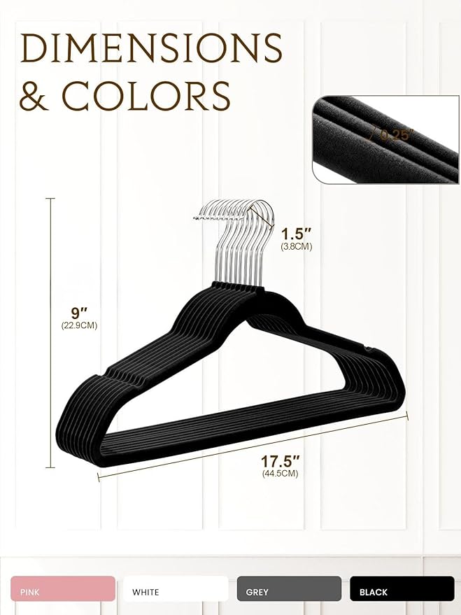 Smartor Velvet Hangers 70 Pack, Black Non Slip Clothes Felt Hanger Heavy Duty for Coat, Premium Slim Space Saving Hangers for Closet Organizer and Storage, 360° Rotating Silver Hook