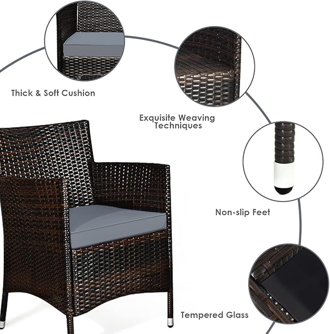 Goplus 4-Piece Rattan Patio Set, Outdoor/Indoor Wicker Conversation Set for Pool, Backyard, Lawn, Wicker Chairs and Sofa with Soft Cushion, Rattan Furniture with Tempered Glass Coffee Table