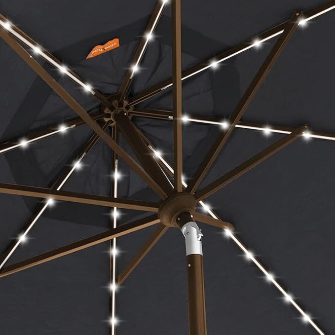 EliteShade USA 10-Year-Non-Fading Solar 9ft 3 Tiers Market Umbrella with 80 LED Lights Patio Umbrellas Outdoor Table with Ventilation,Black