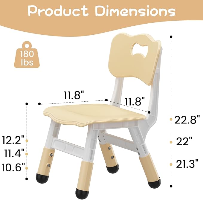 GAOMON Kids Chair, 3 Level Height Adjustable Kid Chair, Plastic Toddler Chairs for Children Boys Girls Age 2-6, Suitable for Home Family Classroom Nursery Indoor Use (2 Pack, Natural)
