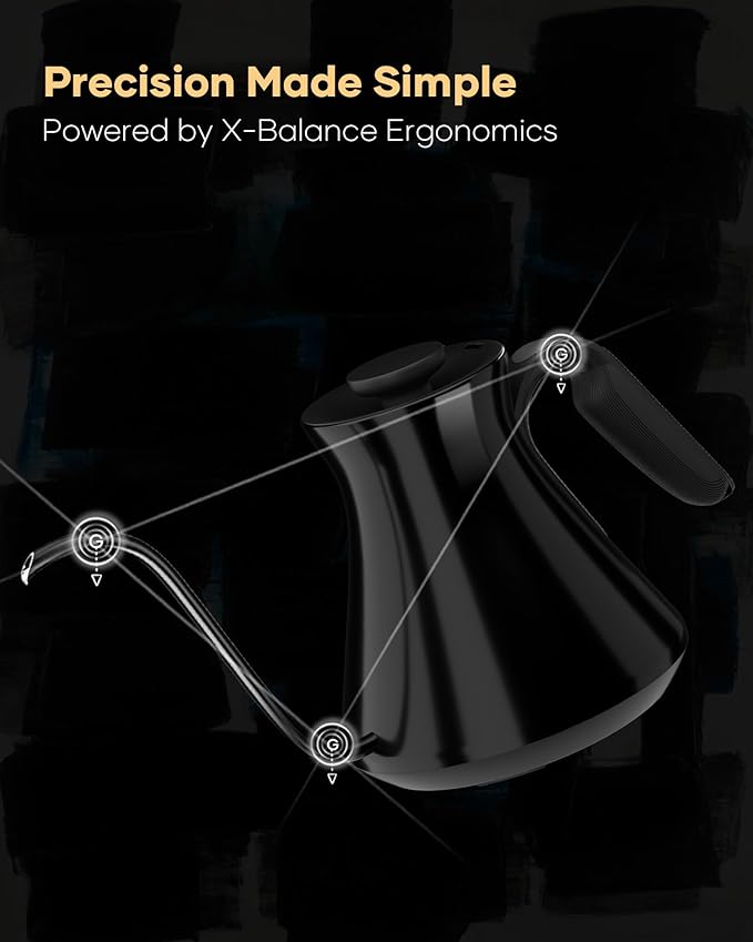 Cocinare Soulagues Electric Gooseneck Kettle, ±0.5℉ Temperature Control for Pour-over Coffee & Tea, Stainless Steel Interior, Quick Heating for Boiling Water (Soulages)