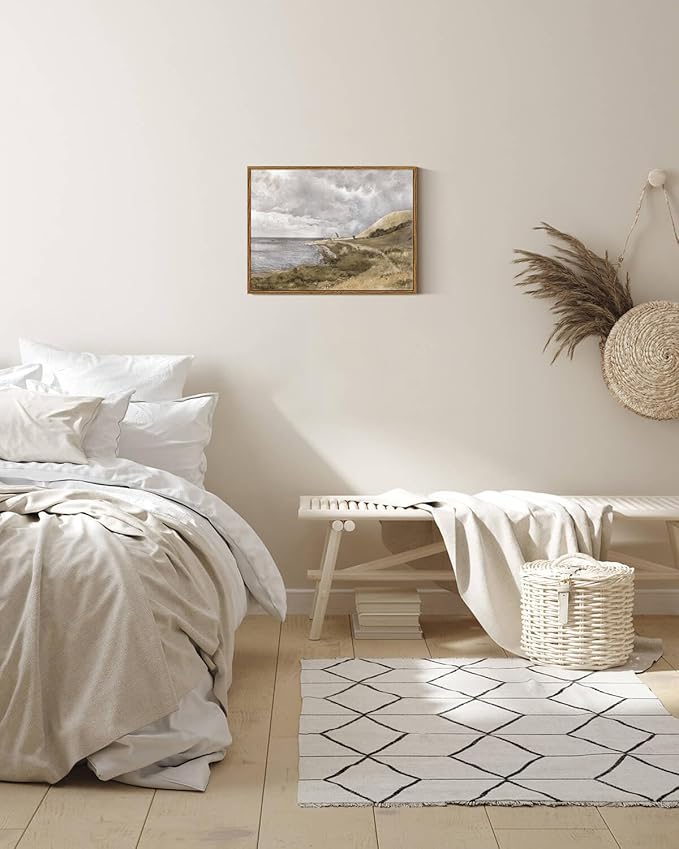 InSimSea Framed Canvas Wall Art Vintage Decor, Coastal Wall Art Danish Coast Nature Scenic Art for Bedroom, Wall Paintings, Farmhouse Office Bathroom Wall Decorations, 12"x16"