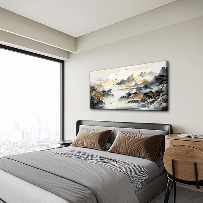 hyidecorart Framed Canvas Wall Art For Living Room Wall Decorations For Office Bedroom Wall Decor Mountain Landscape Wall Paintings Abstract Wall Pictures Modern Artwork Home Decor Mural 20X40 inch