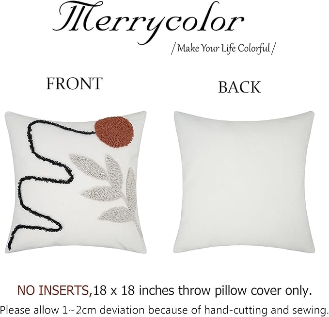 Merrycolor Abstract Boho Pillow Covers Tufted Mid Century Modern Throw Pillows Minimalism Aesthetic Textured Pillow Cover Sun Leaf Boho Pillows Decorative Throw Pillows for Bed Couch Sofa,18x18