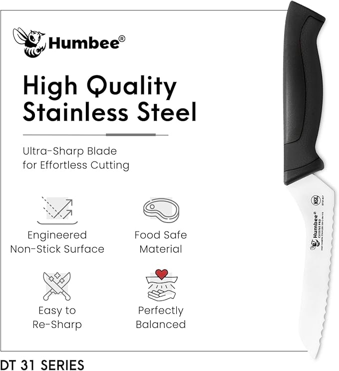 6-Inch Offset Serrated Bread Knife, Premium High Carbon Stainless Steel Blade Knife for Bread with Ergonomic Handle, NSF Certified, DT-31 Series, Black