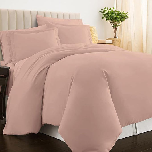 Pizuna Pure 100% Cotton Queen Duvet Cover Set, Luxurious 400 Thread Count Long Staple Cotton Sateen Weave with Button Closure (Combed Rose Pink Cotton Duvet Cover Queen)