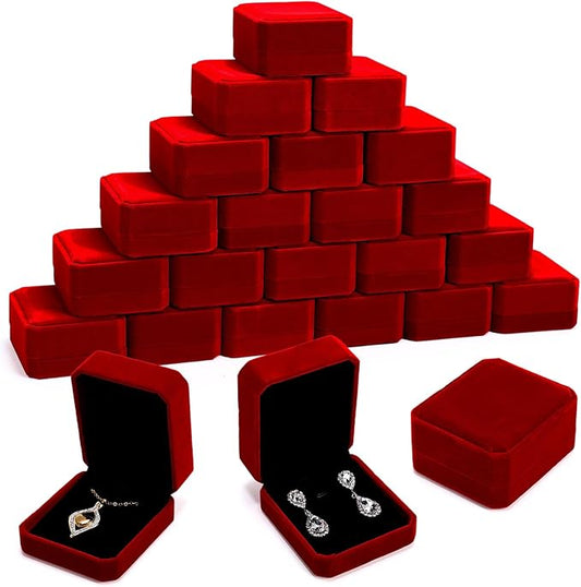 Sureio 24 Pcs Velvet Necklace Ring Boxes Bulk Earring Pendant Jewelry Gift Display Case for Proposal Anniversary Wedding Engagement Birthday Gift(Wine Red)