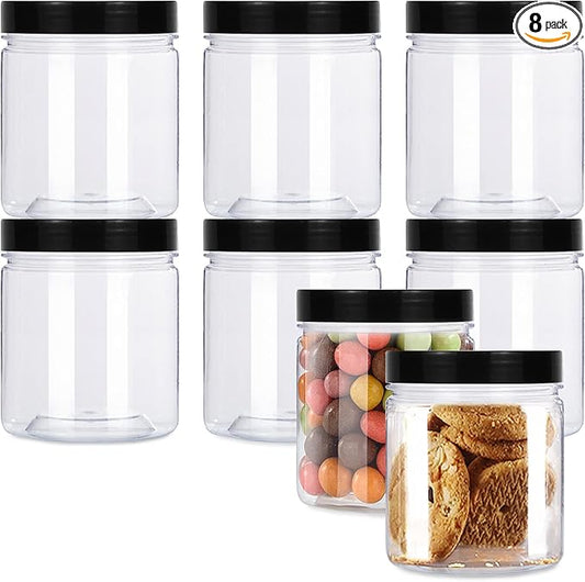 Rocutus 13oz Clear Plastic Storage Jars Containers,8 Pack Refillable Wide-Mouth Plastic Slime Containers for Beauty Products,Kitchen & Household Storage - BPA Free (13 OZ)
