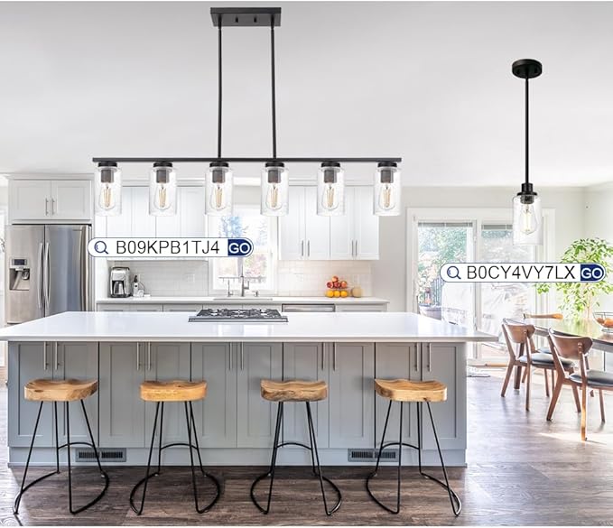 Black 1-Light Pendant Light with Seeded Glass Shade, Farmhouse Mini Chandelier Ceiling Lighting for Kitchen Island Bar Loft, Hanging Ceiling Lamp E26 Bulb Base