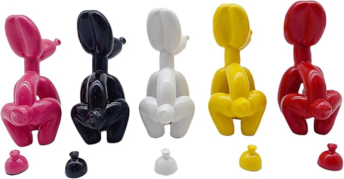 Balloon Dog Mini Poop Dog Decoration Desktop in Living Room Art Animal Small Statue, Bookshelf Decor (Black and White)