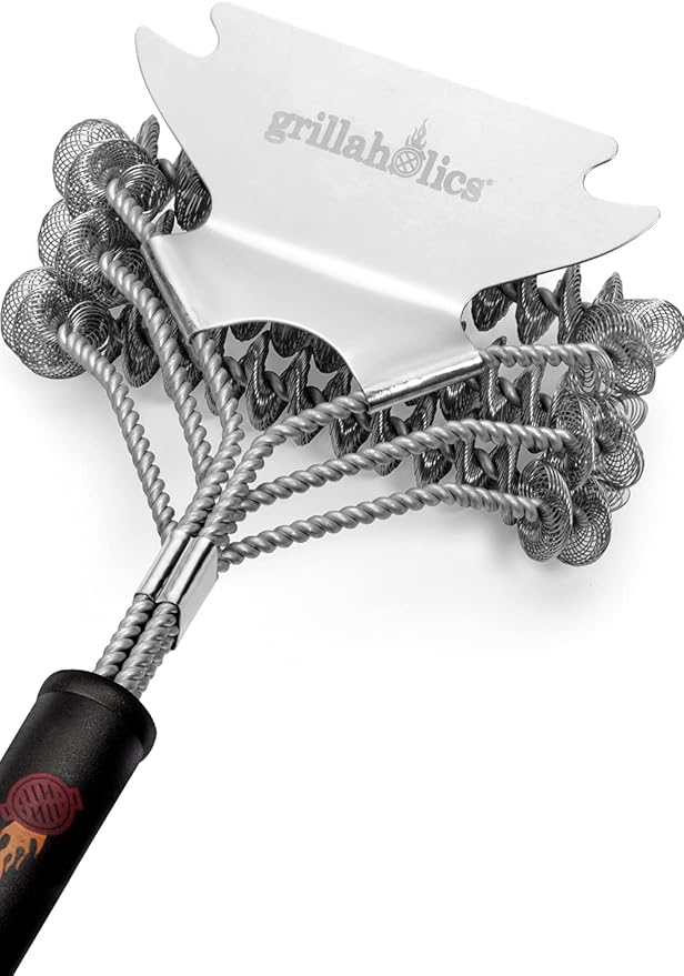 Grillaholics Grill Brush for Outdoor Grill - Safe Bristle Free BBQ Brush with Built-in Scraper – The Perfect Grilling Accessory for Cleaner Grilling