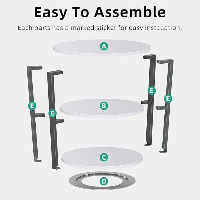 Rotating Round Side Table, 3-Tier End Table with Metal Frame, Nightstand for Small Spaces, Side Table Living Room Bedroom Sofa Bathroom, Gray-White