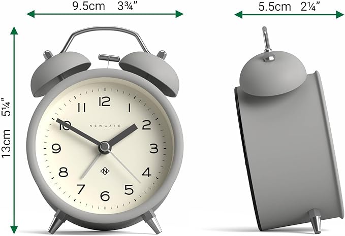 NEWGATE® Charlie Bell Echo Alarm Clock | Modern take on Classic Twin Bell Clock | Gray | Easy to Read Numbers | Ideal for Bedside, Desk or Shelf | Modern Retro Bedroom & Office Accessory