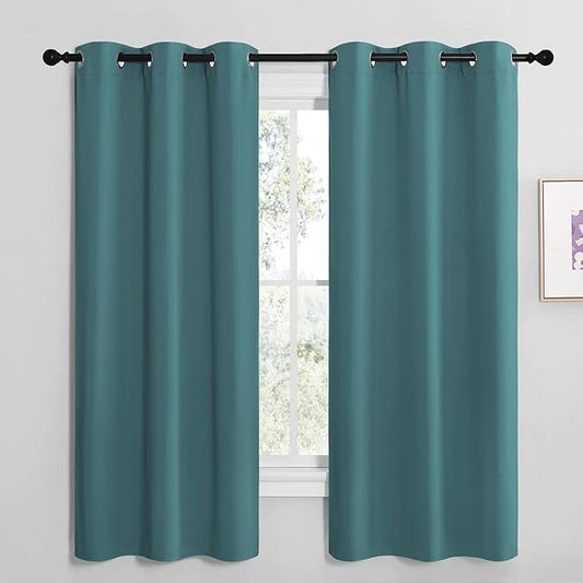 NICETOWN Kitchen Blackout Curtains 48 inches Long, Thermal Insulated Solid Grommet Blackout Curtains/Drapes/Panels for Dining Room (Sea Teal, 1 Pair, 42 by 68-Inch)