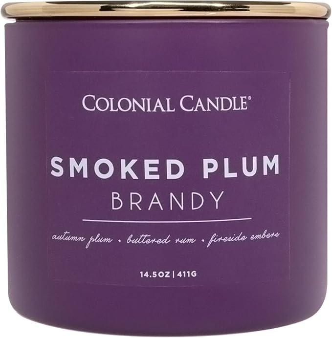 Colonial Candle Smoked Plum Brandy Jar Candle, Pop of Color Collection, 3 Wick, Purple, 14.5 oz - Up to 60 Hours Burn