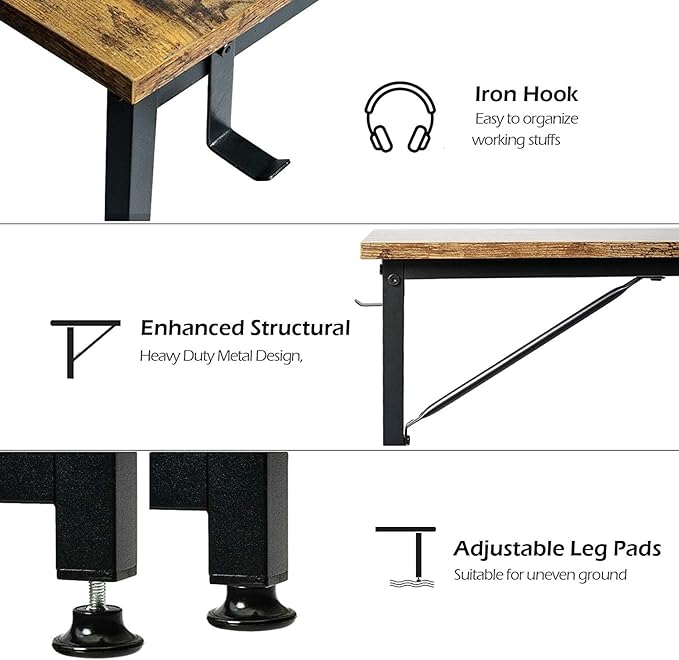 Lufeiya Small Computer Desk Study Table for Small Spaces Home Office 31 Inch Rustic Student Laptop PC Writing Desks with Storage Bag Headphone Hook,Brown