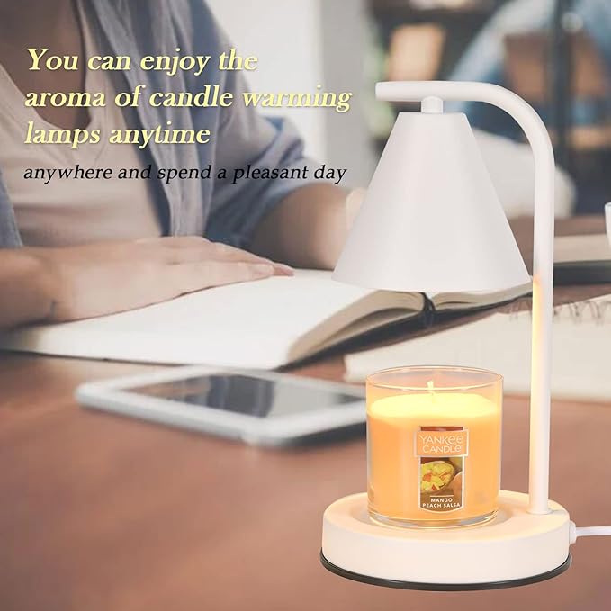 Candle Warmer Lamp, Electric Candle Lamp Warmer Birthday for Mom Women Home Bedroom Decor Dimmable Wax Melt Warmer for Scented Wax with 2 Bulbs, Jar Candles (White)